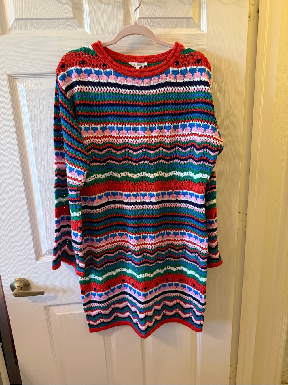 Free the Roses Multicolor Crochet Mini Dress in Red, Green, Blue, Pink